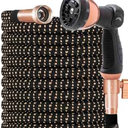 100FT Expandable Garden Hose - with 10-Function Spray Nozzle - Lightweight, Flexible, Retractable Garden Hose, Water Hose - No-Kink Flexibility,3/4" Solid Brass Fittings-ChampagneGold