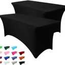 2 Pack 6FT Table Cloth for Rectangle Tables - Black Tablecloths Rectangular Fitted Stretch Spandex Table Covers 6 ft for Birthday, Cocktail, Wedding, Banquet Christmas Holiday Tablecloth