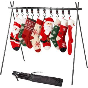 ShyrKipe Christmas Stocking Holder Stand with 10 Hooks, Foldable FreeStanding Stocking Hangers Rack for Floor, Home, Living Room Holiday Decor - Quick Assembly Aluminium Matte Black