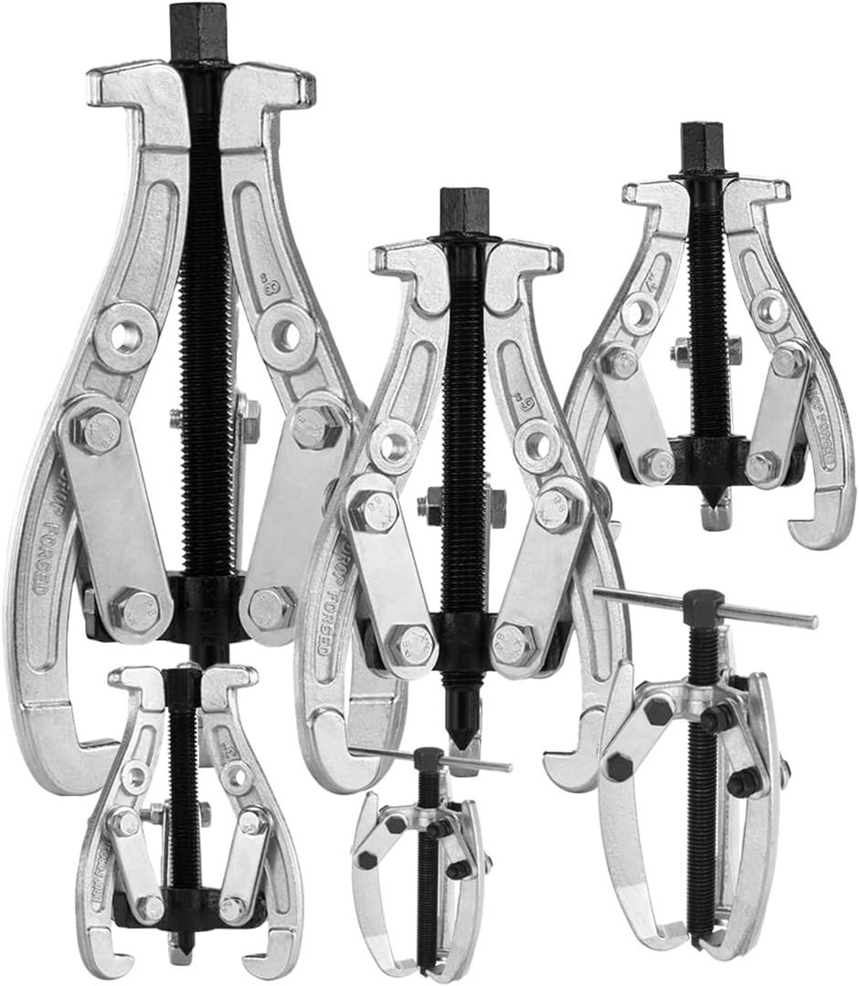 6-Piece Bearing Puller Set, 1"-8" Gear & Pulley Puller, 3-Jaw Industrial Tool with Reversible Jaws