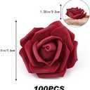 IPOPU Artificial Rose Flower Heads, 100 Pcs Real Looking Burgundy Foam Fake Roses for DIY Wedding Baby Shower Centerpieces Arrangements Party Tables Home Decorations (Wine red, Stemless)