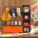 Doll Clothes Closet with 10 Hangers & Rod- Stackable Organizer Cabinet for 15/17cm Doll Clothes Doll Accessories Display Box, Clothes Storage for Figures, Portable Storage for Fashion