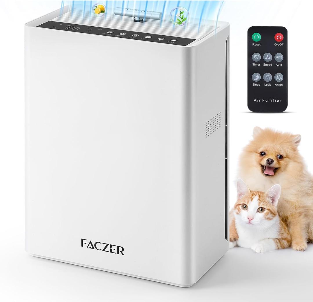 Air Purifiers for Home Large Room, PM 2.5 Display Air Quality Monitor Cover Up to 1500 Ft with Remote, Air Purifiers for Home Pets with Fragrance, Air Cleaner for Pets Hair, Dust, Smoke,Odors (White)
