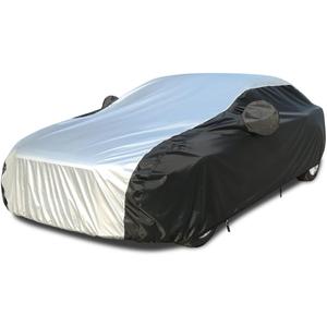 Coverado Car Cover Waterproof All Weather for Automobiles, Outdoor Full Exterior Covers Rain Sun Snow Protection, Car Covers Sealed with PU Waterproof Seal Tape, Universal Sedan Cover (201"-210") (3 Fit Sedan Length 201-210 inch, Black & Silver)