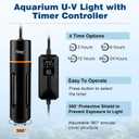 hygger 7W Aquarium U-V Light with Timer, 360 Protective Shield Clean Lamp for Green Water & Algae, Amphibian Small U-V Light for 30-130 Gal Freshwater & Saltwater Fish Tanks