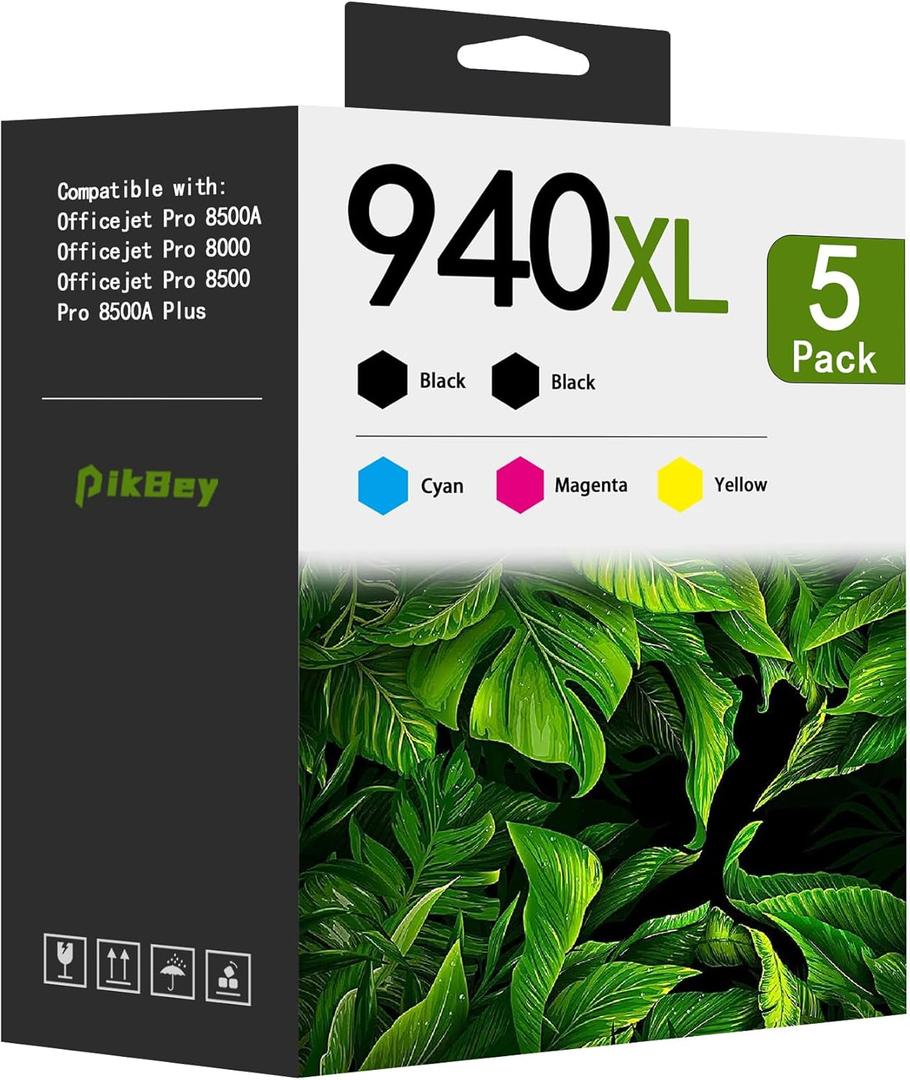 940XL Ink Cartridges Combo Pack (5-Pack, 2Black/1Cyan/1Magenta/1Yellow) Replacement for HP 940XL Ink for OfficeJet Pro 8000 8500A 8500 A909a 8500A A910a Printers