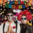 2 x Day of The Dead Backdrop Dia De Los Muertos Photography Background Sugar Skull Flower Mexican Fiesta Themed Party Decorations Banner Photo Studio Props (7x5FT: 84x60 inch)