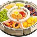 Divided Serving Tray with Lid and Handle,6 Compartments Portable Divided Snackle Box Container,Round Portable Snack Tray Veggie Tray with Lid,Clear Lazy Susan Snack Box for Fruit,Veggie,Candy,Nuts