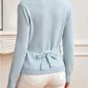 MakeMeChic Women's Metal Button Up Sweaters Cardigan Wrap V Neck Tie Back Long Sleeve Knit Tops (M)