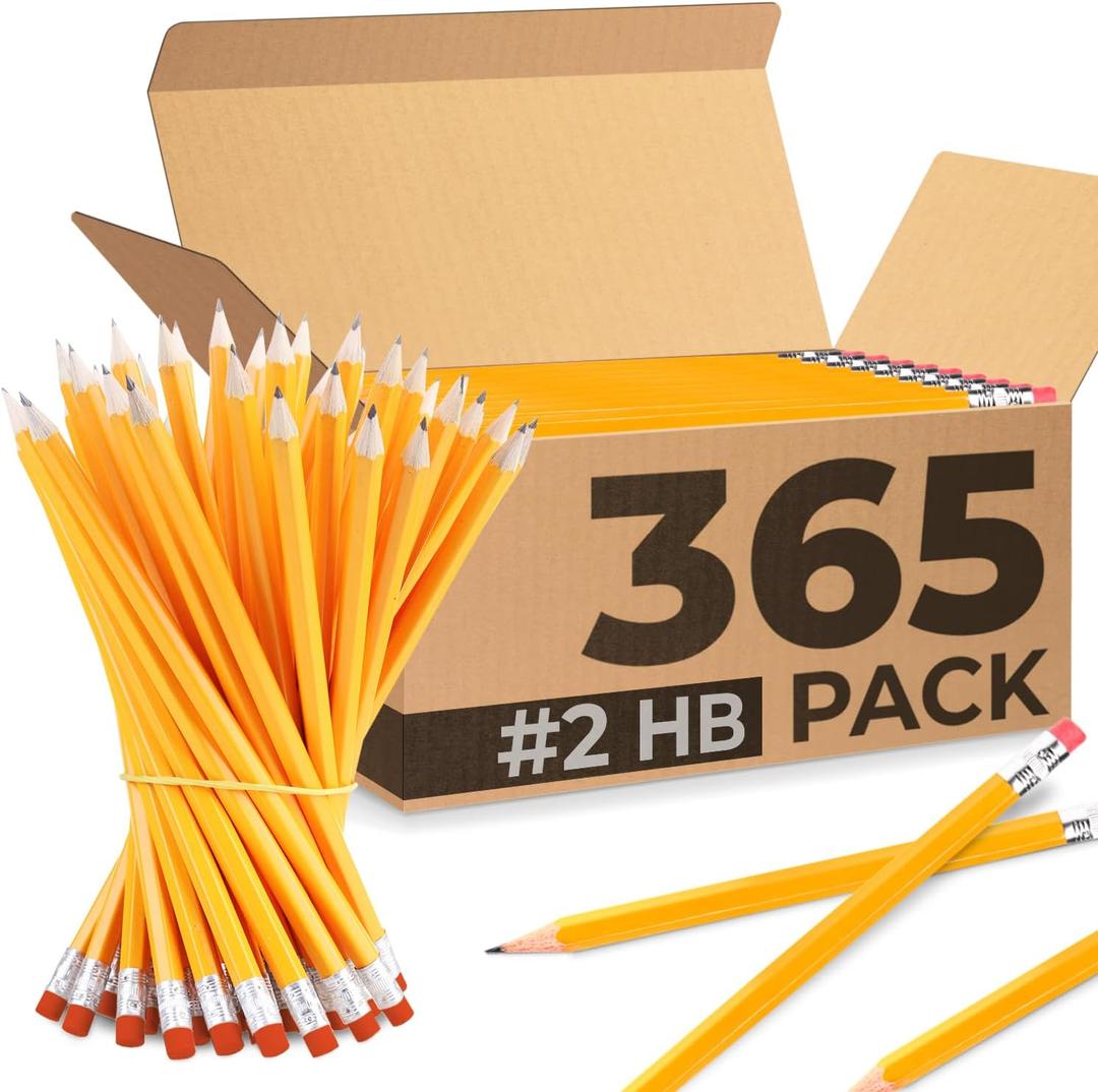 Rosmonde Pencils Bulk, 365 Pack, Pre Sharpened #2, Pencils Set, Easy Hold Grip With Erasers On Top, Sharpened #2 HB for Effortless Writing, Perfect for Classroom Use and Back to School Supplies