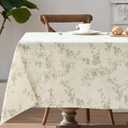 jinchan Rectangle Tablecloth - 52 x 70 Inch - Beige Linen Table Cloth - Farmhouse Floral Print Washable Table Cover for Restaurant Picnic Indoor and Outdoor Dining Rustic Home Decor Green on Flax