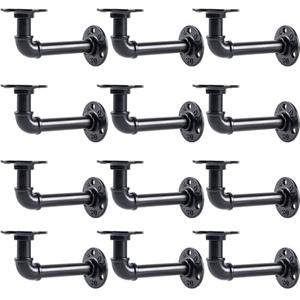 HBLYJS L-Shaped Industrial Pipe Shelf Brackets, Black Metal Wall-Mounted Floating Shelf Supports for 8-14 Inch Plates, Heavy-Duty DIY Rack Supports, Iron Material (12-Pack Black)