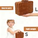Mini Wicker Picnic Basket, Decorative Prop Suitcase Vintage Storage Hamper Makeup Organizer, 8.67" Metal Lock Plastic Rattan Storage Box with Handles for Sundries Travel Camping and Outdoor Party