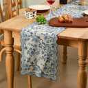 HunnmingRe Chinoiserie Table Runner Blue and White Floral Table Runner Vintage Chinoiserie Decor Spring Decorative Dinner Tablecloth for Home Dining Kitchen Seasonal Party Decor, 12x71 Inch