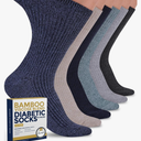 Pembrook Ribbed Knit Bamboo Viscose Diabetic Socks - 6 Pairs Crew Neuropathy Socks for Women | Diabetic Socks for Women,Size L