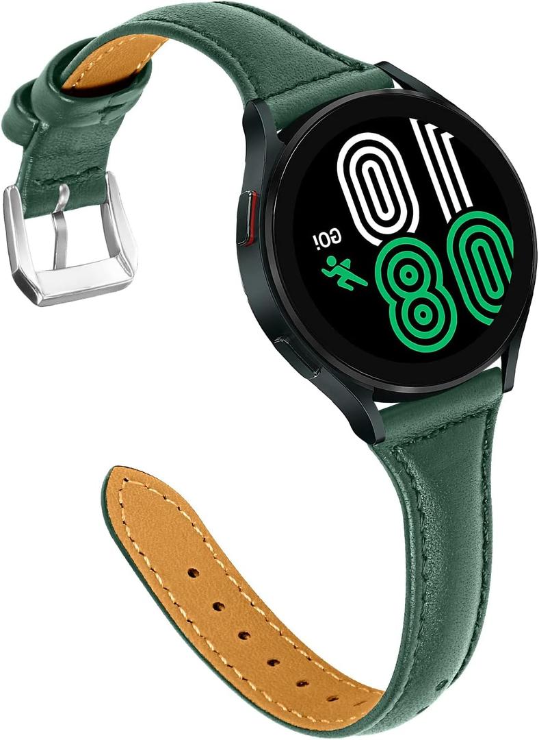 [Upgrade] Joyozy Compatible with Samsung Active 2 Watch Band 40mm 44mm, Genuine Leather Strap with 20mm Quick Release for Active1 40mm/Galaxy Watch3 41mm/Galaxy Watch 42mm etc. - Pine Tree Green