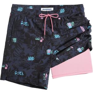 maamgic 2 in 1 Mens Swim Trunks 7 Inch Swim Shorts Swim Suits Board Shorts (Large, Spotlight Black)