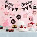 17th Birthday Decorations for Girls Rose Gold Pink Pre Assembled Happy Birthday Banner and Hanging Swirls 17 Years Old Party Decorations Supplies 17th Birthday Gifts for Girls
