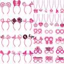 Herdear 36 Pcs Breast Cancer Awareness Accessories Pink Ribbon Felt Headband Eyeglasses Beaded Necklaces Breast Cancer Party Favors for Charity Event Survivor Campaign Party Photo Props Supplies