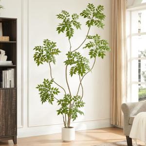 FloraFairy 6.5FT Artificial Sumac Tree with White Pot, Tall Faux Plants Indoor, Large Fake Tree with Nearly Natural Silk Plant (Real Touch), for Home, Office, Living Room, Patio, Lobby Decor