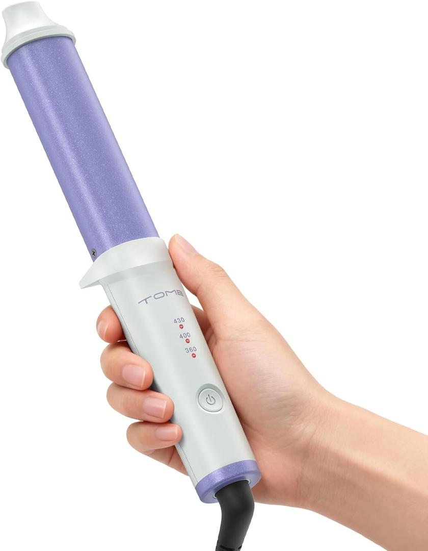 Mini Oval Curling Wand, 1.25 inch (32mm) No-Clamp Ceramic Wand-Style Curling Iron, 3 Temps 360/400/430F, 120240V Dual Voltage Travel Curler Purple