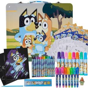 Innovative Designs Bluey Deluxe Activity Set with Carrying Tin, Coloring Sheets, Stickers, Scratch Art Sheets, & Art Supplies