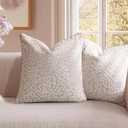 Pack of 2 18 x 18 Inch Decorative Throw Pillow Covers Splicing Color Pillow Cases Cozy Soft Couch Cushion Case for Chair Sofa Bedroom Living Room Home Decor, Cream White