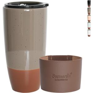 Bosmarlin Ceramic Travel Coffee Cup with Lid, 21 oz, Portable Coffee Mug for Car Cup Holder, Microwave and Dishwasher Safe, Reactive Glaze (Grey) (Gray)