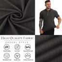 Collared Muscle Polo Shirts Men Slim Fit Textured Knit Polo Shirts Short Sleeve Button Down Shirts Casual Stylish (Black, L)