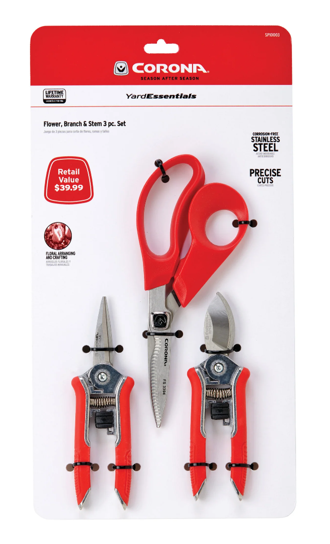 CORONA® SP10003 Garden Tool Set, 3-Piece, Stainless Steel Blade, Metal Handle