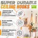 [UPGRADED] 2Pcs 200LBS Rotatable Ceiling Hooks with 4 Screw Points Base, Wall Mount Metal Hanger Black Ceiling Hook for Hanging Plant, Bird Feeder, Lights, Bed Canopy, Wind Chime, Indoor Outdoor Decor