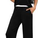Sampeel Two Piece Sets for Women Lounge Sets Matching Sets Women Clothing Airport Travel Outfits Color Block (Black, L)