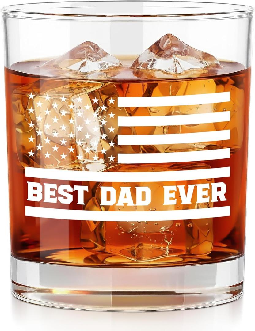 Birthday Gifts for Dad from Daughter Son - 11 oz Engraved Crystal Whiskey Glasses - Gifts for Dad Who Wants Nothing, Men Birthday Ideas (American Dad - White)