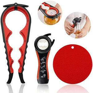 Jar Opener for Weak Hands, Seniors with Arthritis, 5 in 1 Multi Function Bottle Opener Lid Opener For Arthritic Hands with Non Slip Rubber Jar opener Gripper Pad