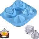 4 x Rose Shaped Ice Cube Tray Elegant Silicone Mold for Unique Ice Cubes, Perfect for Cocktails, Drinks, and Special Occasions 4 grids -Blue
