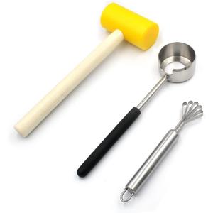 Coconut Opener Set for Young & Mature Coconuts by CoCoMaster |Coconut Tools for Meat Removal with Hammer & Stainless Steel Knife
