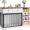 IDEALHOUSE 47 Large Dog Crate, Dog Kennel Indoor with 2 Drawers and 4 Shelves, Dog Crate Furniture TV Stand, Wooden Dog Cage for Medium Large Dogs, White