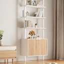 INNOD 74" Tall Bookshelf with Storage Cabinet, Modern Ladder Shelf with Wood and Metal Frame, Wall Mount Bookcase Open Display Shelf Furniture for Living Room, Bedroom, Home Office, White