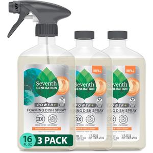 Seventh Generation Foaming Dish Spray, 3 Refills and 1 Sprayhead, 16 Fl Oz (Pack of 3)
