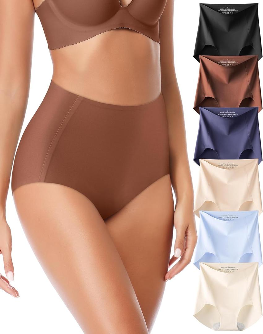 Seamless High Waisted Underwear Panties for Women No Show Ladies Panty Full Coverage Tagless Briefs Pack of 6 (Large)