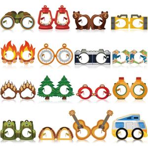 32 Pcs Camping Party Decorations Camper Theme Eyeglasses Paper Glasses Frame Hiking Photo Booth Props Camper Party Favors for Camping Baby Shower Birthday Supplies