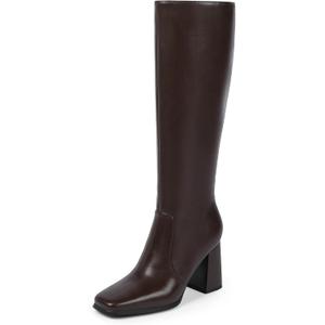 Modatope Knee High Boots Women Chunky Heel Square Toe Heeled Tall Boot for Women Fashion Side Zipper Long Boot, 6.5