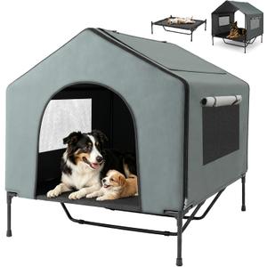 XIAPIA Dog House Outdoor, 43" Tall 3-in-1 Elevated Dog Bed with Roof, Grey