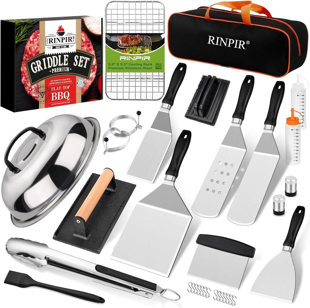 Pack of 33 Griddle Accessories Kit for Blackstone, Flat Top Grill Accessories Tools with Cooling Rack, Melting Dome and Burger Press, Professional Hibachi Spatula Gift Set for Outdoor Teppanyaki BBQ