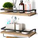 Floating Shelves for Wall, Bathroom Shelves with Towel Bar, Wall Mounted Storage Shelves for Kitchen, Bathroom, Set of 2 Natural