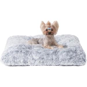 EHEYCIGA Fluffy Dog Crate Bed for Small Dogs, Plush Faux Fur Crate Pad, Calming Anti Anxiety Small Dog Bed (23.6 x 17.5, Grey)