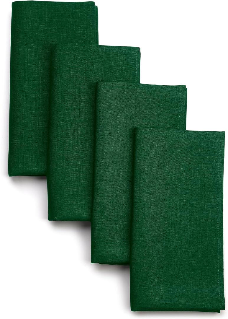 D'Moksha Homes Linen Dinner Napkins 18 x 18 Inch - 100% Pure Linen Forest Green Napkins Set of 4 - Washable Forest Green Cloth Napkins for Summer (18" x 18" (Set of 4), 05 - Forest Green)