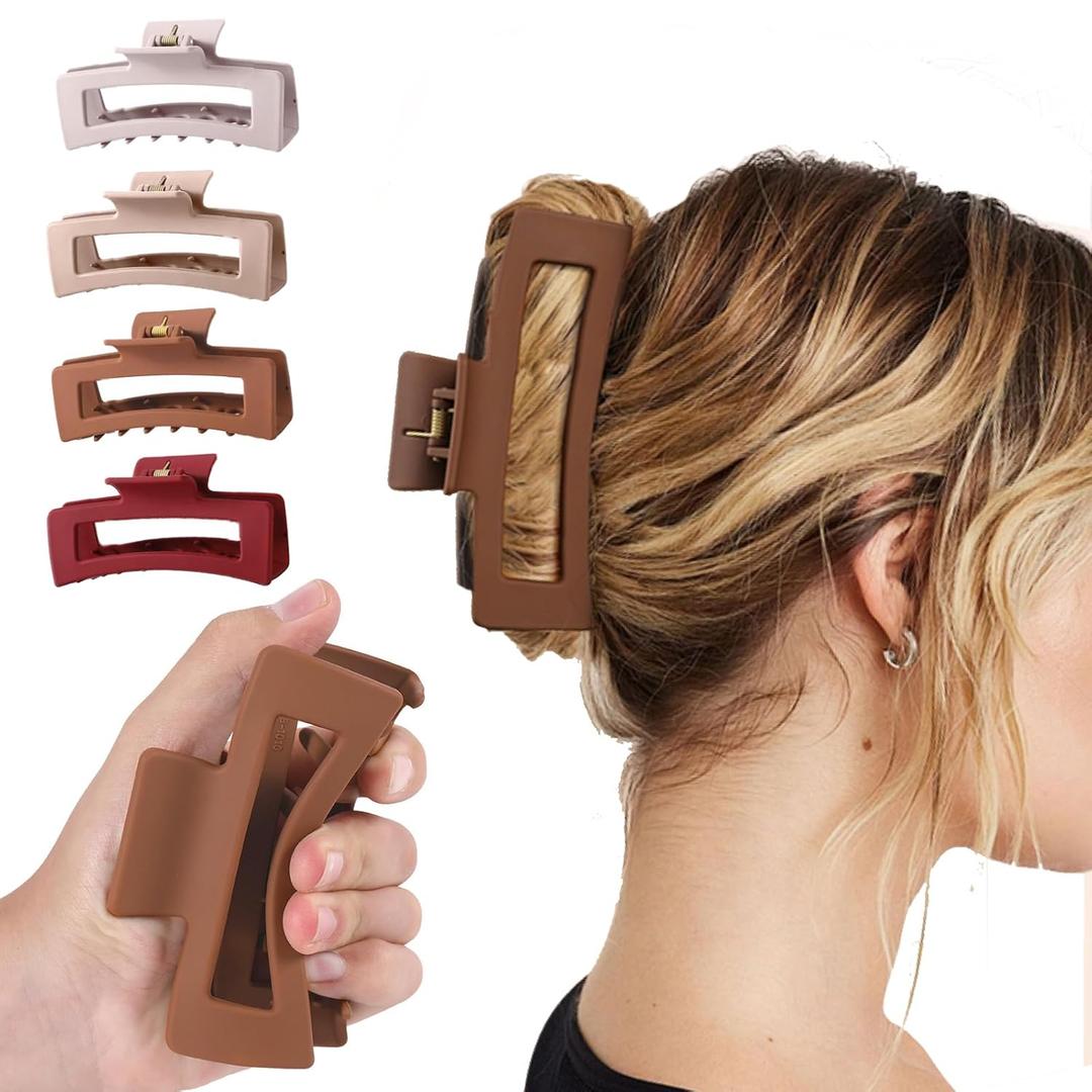 4Pcs Jumbo Claw Clips 5'', Unbreakable TPEE-Silicone Blend Hair Clip, Safe Shatterproof Non-Slip Hair Claws for Thick/Curly Hair, Durable Jaw Clips Women Girls(Red, Espresso, Lavender, Pink)