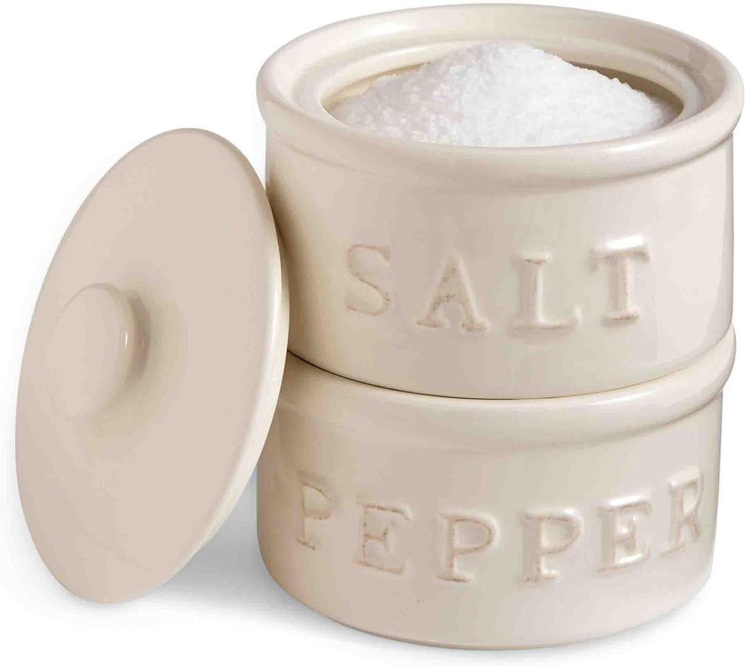 Mud Pie Salt & Pepper Cellar, Off-White, 6" X 3.5" dia