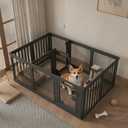 24 Inch Height 12 Panels Clear Acrylic Dog Playpen with Door, Large DIY Modular Indoor Pet Fence, Multi-Room Separate Area Puppy Play Pen, Easy Assemble & Washable Plastic Dog Enclosure Black